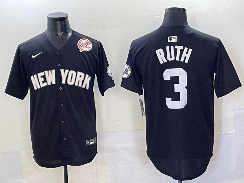 Men 2025 New York Yankees 3 Ruth black Nike MLB Jersey style 725009